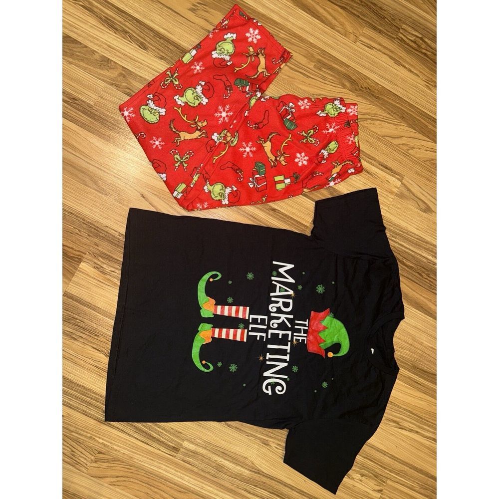 Grinch Christmas Pajamas Men's Large The Marketing Elf T-shirt